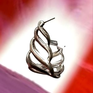 Single Monet Silver-Tone Curved Metal Lacey Leaf Pierced Post Earring